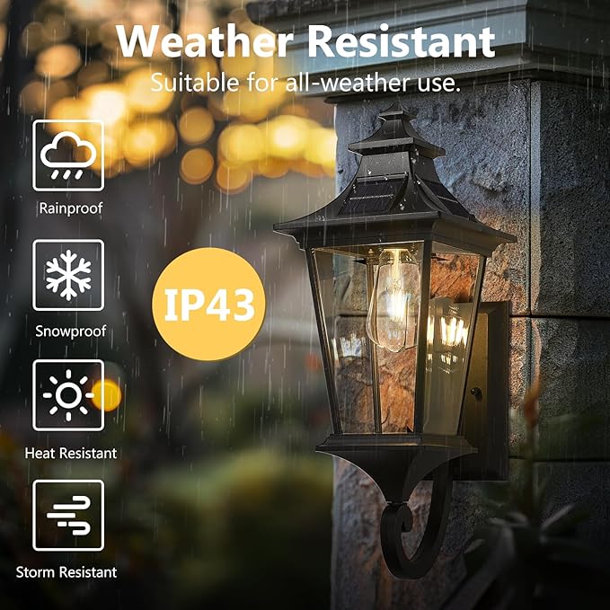 Emliviar Solar Exterior Front Porch Light with Remote Control, 3 Lighting Modes Waterproof Solar Wall Lantern, Auto | Lumora