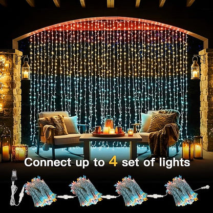 suddus Curtain Lights, 300 Led 9.8 * 9.8ft Sunset Curtain Fairy Lights, Hanging Lights for Bedroom, Backdrop, Room Decor, Wall, Window, Party, Tapestry, Multicolor