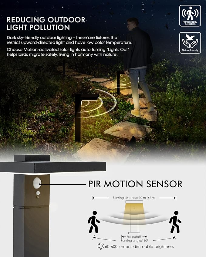 Yoolax Solar Pathway Lights Outdoor Motion Sensor Landscape Lights 2 Pack Aluminum Dual-use Path Lights for Garden, Patio, Yard, Driveway,Deck (Square)