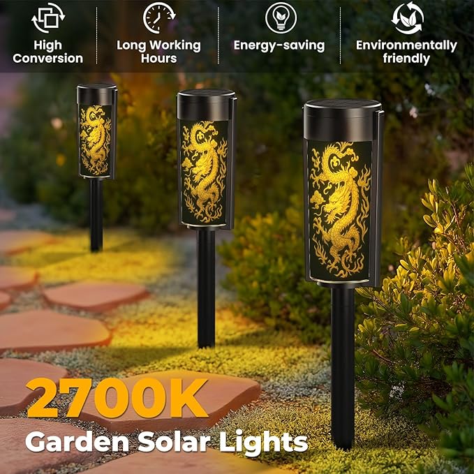 4 Pack Solar Pathway Lights Outdoor Waterproof Traditional Chinese Cloud Black Solar Garden Lights LED Landscape Lighting for Yard Walkway Lawn Garden Decor