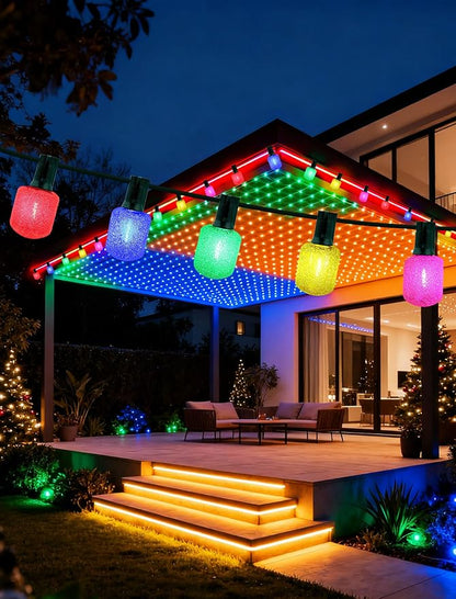 UL Certified 12 Light T40 LED Multicolor Sugar String Light - 25FT Connectable Outdoor Waterproof Party Lights for Patio, Backyard, Holiday
