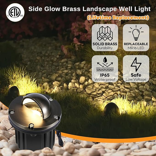 Gardenreet Low Voltage Well Light - Brass LED Hardwired All Weather In-Ground Ip65 Lighting, 12V Directional Fixture, Antique Bronze for Pathway Tree Floor Without MR16 Bulb
