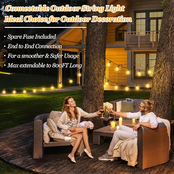 Bosceos 100ft Outdoor G50 LED Globe String Lights Dimmable Waterproof Shatterproof Light Strings with 52 Bulbs | Lumora