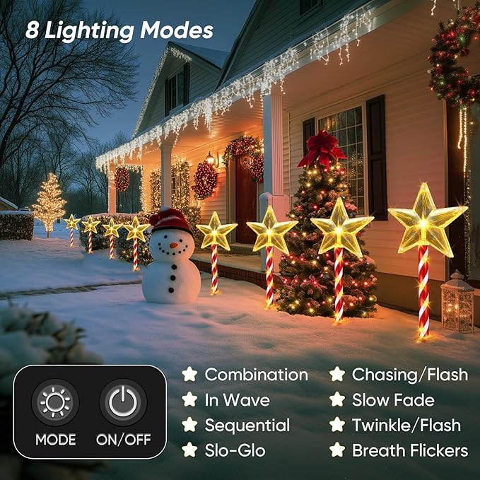 Solar Christmas Lights Outdoor Waterproof: 8 Pack Star Solar Christmas Decorations Outdoor with 8 Modes, Solar | Lumora
