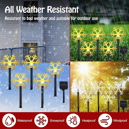 Lewondr Solar Christmas Pathway Lights, 5 PCS Solar Christmas Decorations Outdoor with 2 Lighting Modes, Clear Snowflake Lights with Garden Stake, Waterproof Garden Yard Lawn Patio Holiday Decor