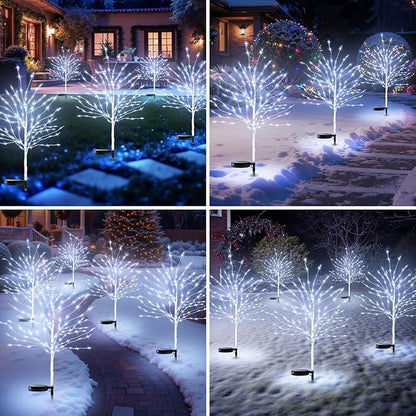 8 Pcs Solar Christmas Decoration Outdoor, 35In Birch Tree Stake Lights with 140 LED, 8 Mode, Waterproof Solar Pathway Garden Lights for Patio Yard