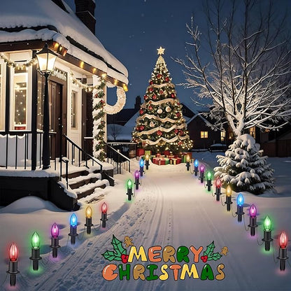 C9 Christmas Pathway Lights Outdoor, 24.2 Feet 20 LED String Lights With Stakes, Waterproof Connectable Decorations for Yard, Garden, Walkway, Driveway, Sidewalk, Multicolored, 2 Pack