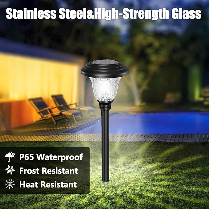 BEAU JARDIN 8 Pack Solar Pathway Lights Outdoor Solar Powered Light Christmas Gift Waterproof Glass High Lumen for Garden Landscape Path Yard Walkway Patio Driveway Outside White Color Changing Black