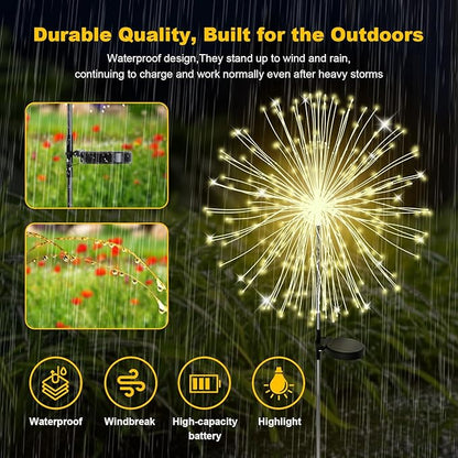 ALSO GO Solar Garden Lights Outdoor Waterproof, 2 Pack 240 LED Solar Firework Lights, Decorative Garden Décor Outside for Flowerbed Pathway Party Christmas Decoration, Warm White