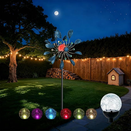 NUENUN Solar Globe Lights Cracked Glass Ball,Garden Decor Outdoor Waterproof,Globe Lighting for Tequila Sculpture Metal Agave Plant Home Decor Balcony Backyard
