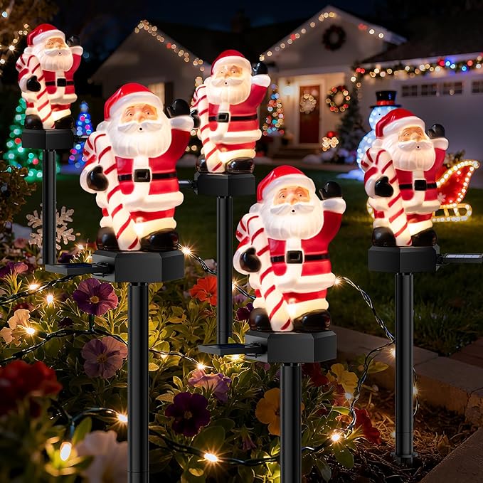 2 Packs Christmas Solar Garden Light with Santa Claus, 17.7 Inches Garden Solar Light Outdoor for Christmas Decoration, Auto ON/OFF, IP65 Waterproof, Suitable for Courtyard, Pond, Walkway Decoration
