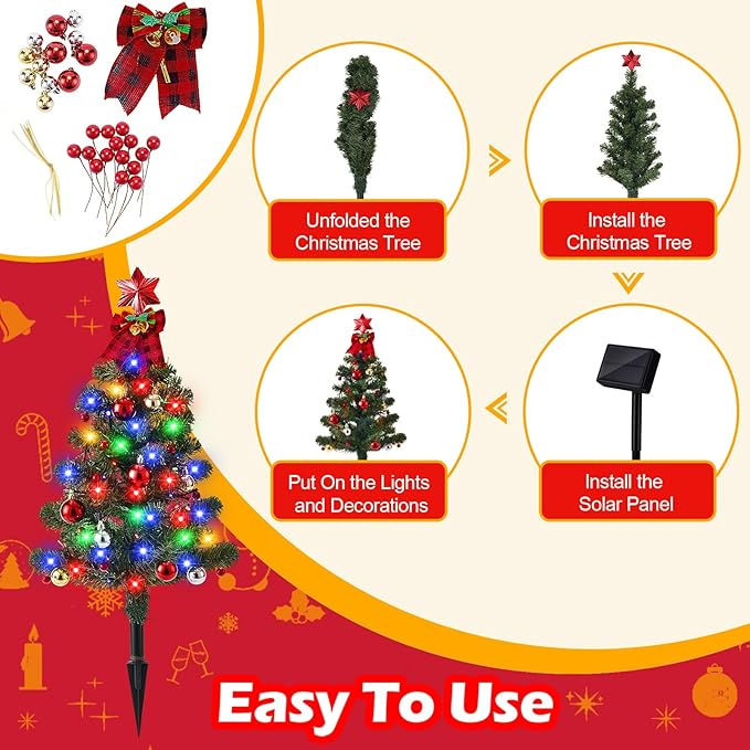 Brightever Solar Christmas Tree Lights Outdoor Waterproof, 68LED Christmas Outside Decor Solar Powered with 8 | Lumora