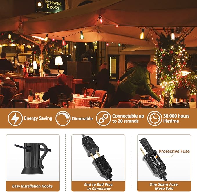 Achin Outdoor String Lights Multicolor - 25FT Colored Patio Lights Waterproof with 13+1 ST38 LED Colorful Bulbs | Lumora