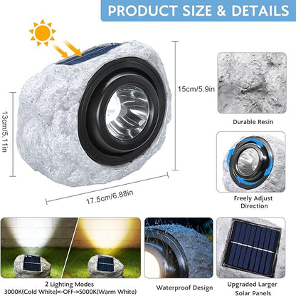 Solar Powered Rock Lights Outdoor- 1 Pack Super Bright Solar Spot Garden with 2 Lighting Modes, IP65 Waterproof Outdoor Decorative for Garden,Backyard, Roads, Yard, Patio Landscape,Sidewalks