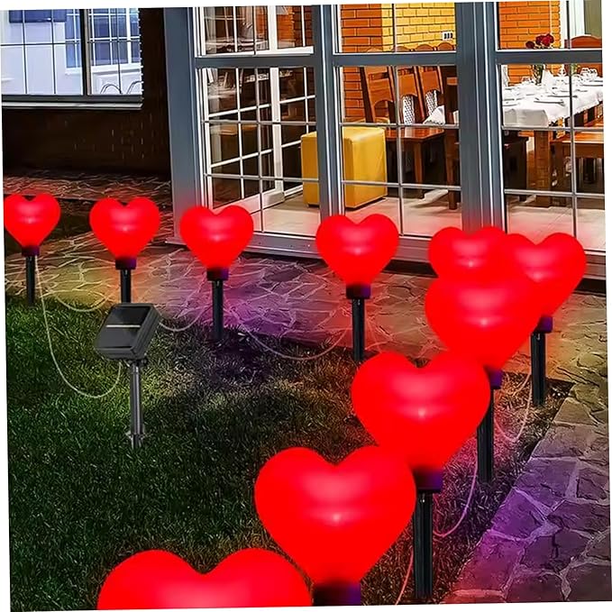 Valentines Day Decorations, 4PCS/Set Waterproof Heart Solar Lights Outdoor, Valentines Day Decor Heart Shaped Light for Garden Pathway Flowerbed Porch Walkway