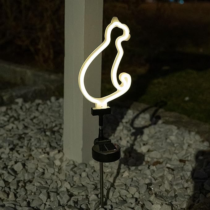Touch Of ECO Solar LED Neon Cat Stake Light - Warm White - Outdoor Garden Décor, Yard Ornaments, Landscape Lights, Patio Walkway Decoration Gift Idea for Cat Lovers
