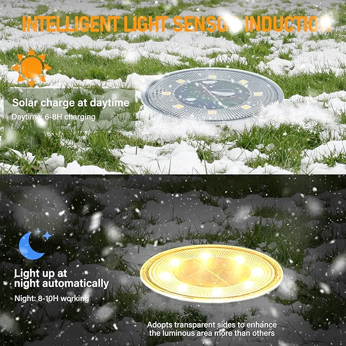 8 Pack Solar Pathway Lights RGB Color Changing and 8 Packs Solar Ground Lights Warm Light