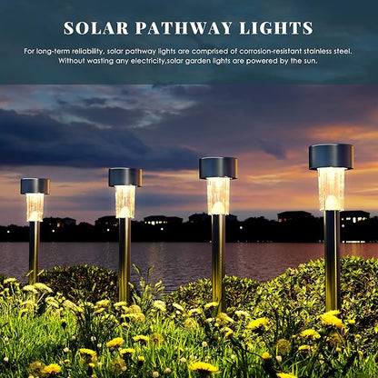 SOLPEX 24 Pack Solar Outdoor Lights Pathway, Stainless Steel Solar Lights Outdoor Waterproof,LED Landscape Lighting Solar Walkway Lights for Landscape/Patio/Lawn/Yard/Driveway-Warm White