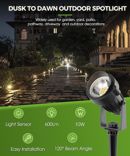 L LOHAS LED 10W Dusk to Dawn Outdoor Lighting, Auto On/Off 3000K Landscape Spot Lights Outdoor, IP66 Waterproof Spot Lights for Yard, Garden, House, Pathway, Plant, UL Listed (2 Pack)