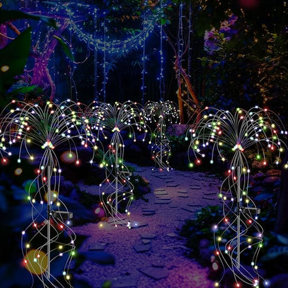VIHOSE 4 Pack Solar Summer Outdoor Sparkler Fireworks 110 LEDs DIY Solar Outside Lights Waterproof Color Changing Jellyfish Fairy Twinkle Light for Outside Yard Pathway Garden Path Summer Decor