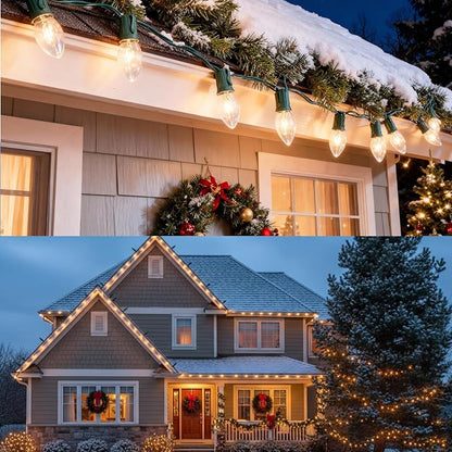 25FT C9 Warm White Christmas Lights, Vintage Outdoor String Lights for Tree, Patio, Garden, and Holiday Decorations, Clear Incandescent Bulbs, Connectable, Indoor & Outdoor Use