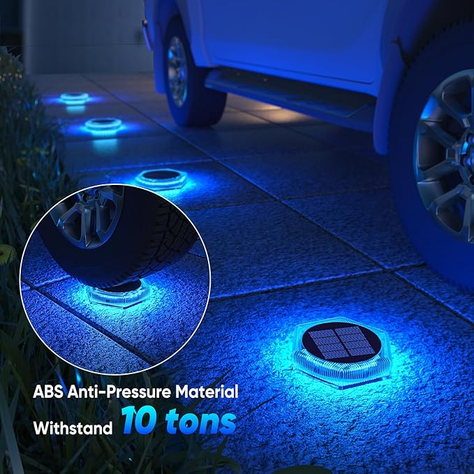 Blue Solar Deck Lights for Outside 6 Pack, Dock Lights Solar Powered Waterproof Driveway Warning for Driveway Pathway Boat Dock Post Yard.