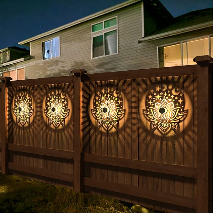 2 Pack Solar Fence Lights Metal Solar Powered Outdoor Wall Deck Lights Lotus Theme Waterproof Fence Light for | Lumora