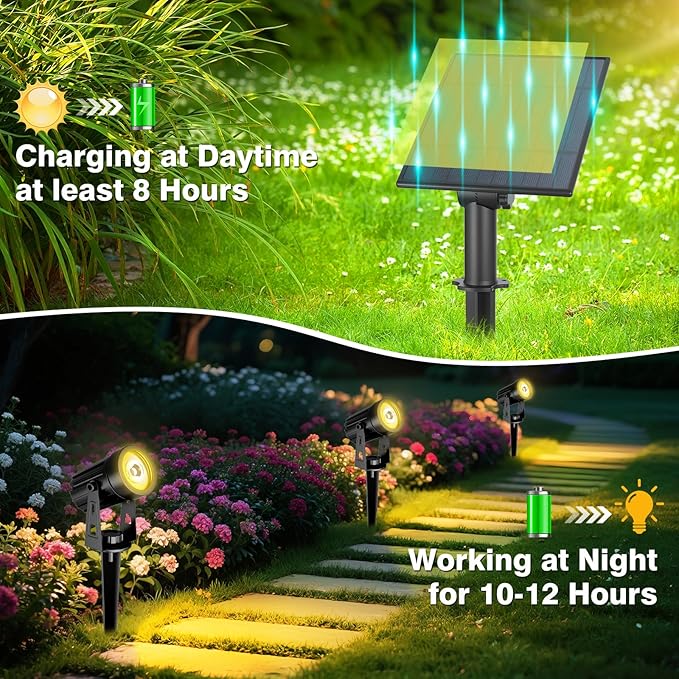 T-SUNUS Christmas Solar Landscape Spotlights Warm White, 2W Garden Spot Lights Outdoor 9.8ft Cable IP65 Waterproof | Lumora