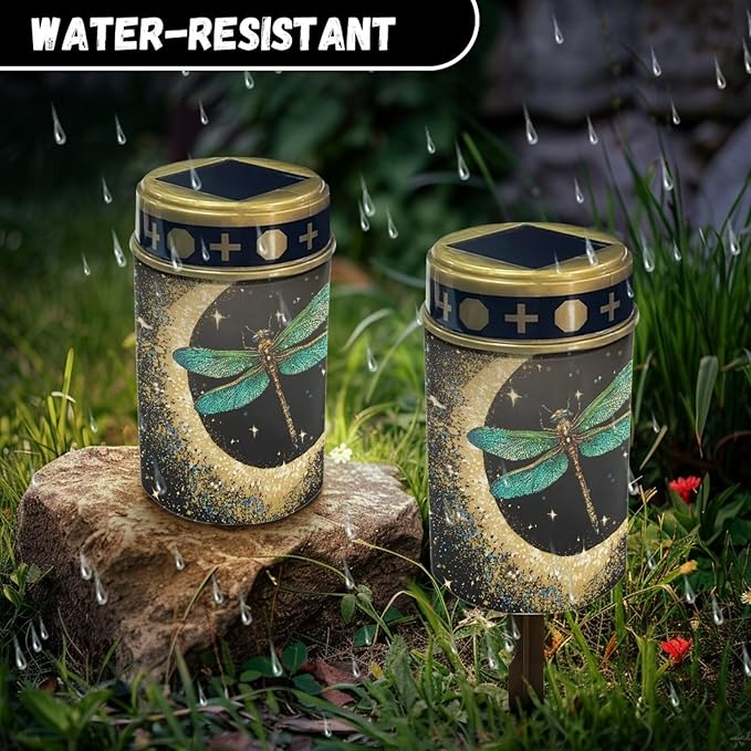 Outdoor Solar Garden Lights,Moon and Green Butterfly Waterproof Solar Outdoor Lights,Solar Stake Lights for Cemetery Grave Garden Patio Yard Lawn Decoration