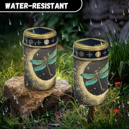 Outdoor Solar Garden Lights,Moon and Green Butterfly Waterproof Solar Outdoor Lights,Solar Stake Lights for Cemetery Grave Garden Patio Yard Lawn Decoration