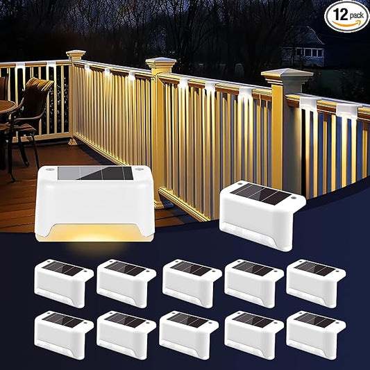 Solar Fence Lights Outdoor,Solar Step Lights Waterproof Led Lights for Outdoor Deck,Stairs, Fence, Patio,Yard,Porch and Balcony(12Pack,Warm White)