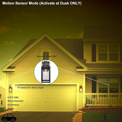 GRUENLICH Dusk to Dawn Outdoor Wall Lantern, PIR Motion Sensor Wall Sconce, E26 Base Max 60W, Metal Housing Plus Glass, Matte Black Finish, Bulb Not Included, 2-Pack