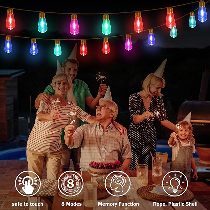 (New) Outdoor String Lights, 24FT 20 LED Bulbs Shatterproof Patio Lights, IP65 Waterproof 8 Light Modes Plug-in | Lumora