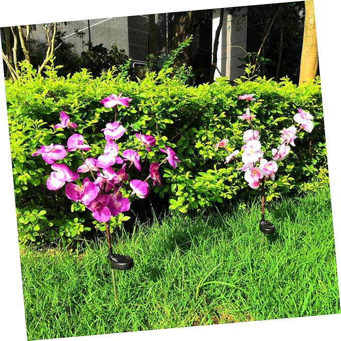 2pcs Solar Garden Ground Plug Light Purple Orchid Shape Outdoor Solar Pathway Lamp for Lawn Driveway and Landscape and Easy to Install