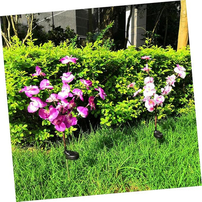 2pcs Solar Garden Ground Plug Light Purple Orchid Shape Outdoor Solar Pathway Lamp for Lawn Driveway and Landscape and Easy to Install