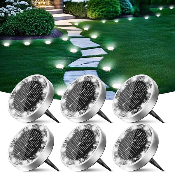 Peasur Solar Ground Lights Outdoor, 6 Pack Flat Solar Powered Disc Lights, IP68 Waterproof, Anti-Rust, Landscape | Lumora