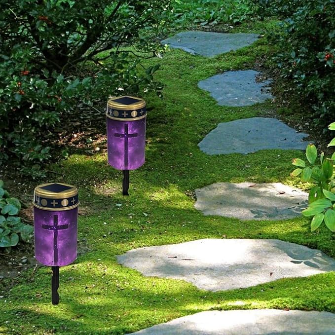 Poceacles Cross Solar Lights Pack of 10 Waterproof Solar Garden Lights Cemetery Solar Outdoor Lights Outdoor Stake | Lumora