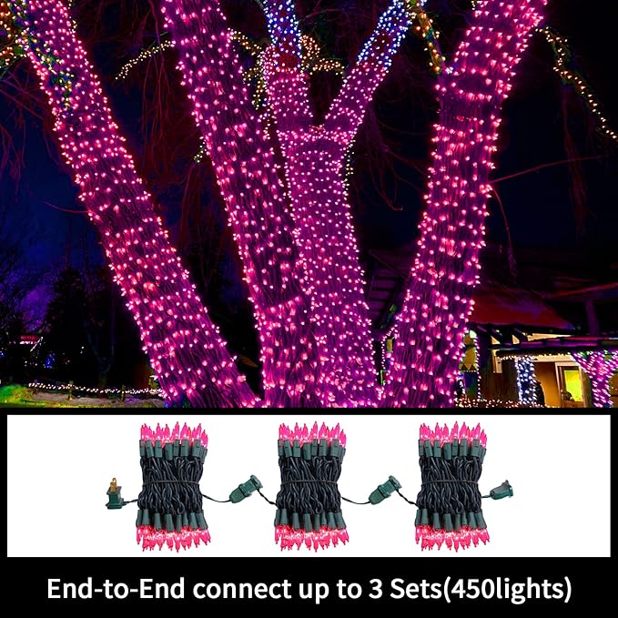 LAMPHOME Pink Valentine's Lights，Valentine's Day Decoration 150 Count 31.9ft UL Certified Mini Bulb String Light for Outdoor Christmas Garland Tree Garden Party Patio Wedding