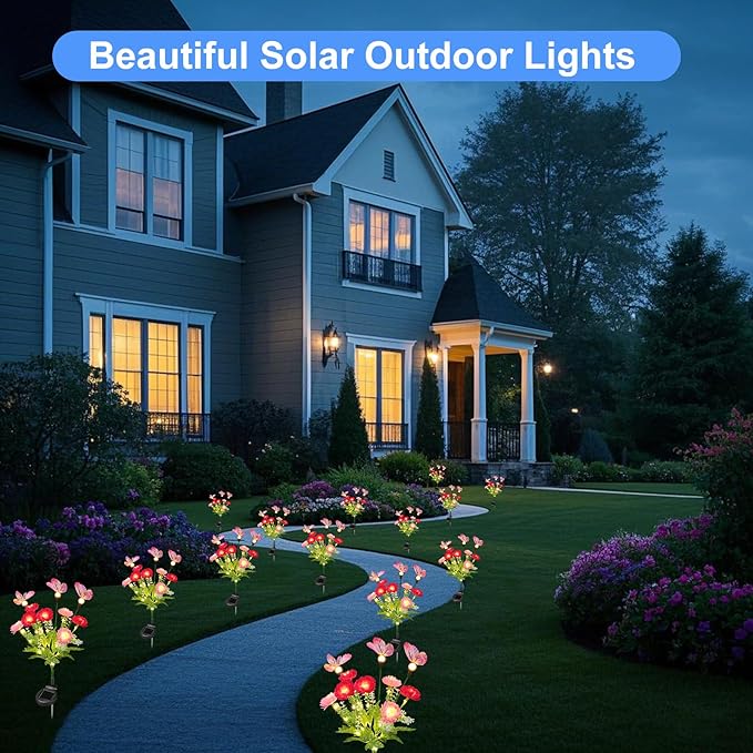 Solar Garden Lights,Solar Lights Outdoor Waterproof with Butterfly Flower,2 Pack Solar Powered Outdoor Lights,Solar | Lumora