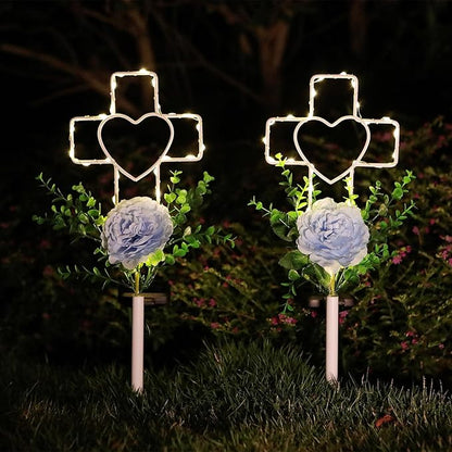2 Pack 16 Inch Solar Heart Garden Stake Lights with Grave Decorations for Memorial Cemetery Flowers Metal Garden Art for Patio Lawn Garden Decor Solar Outdoor Love