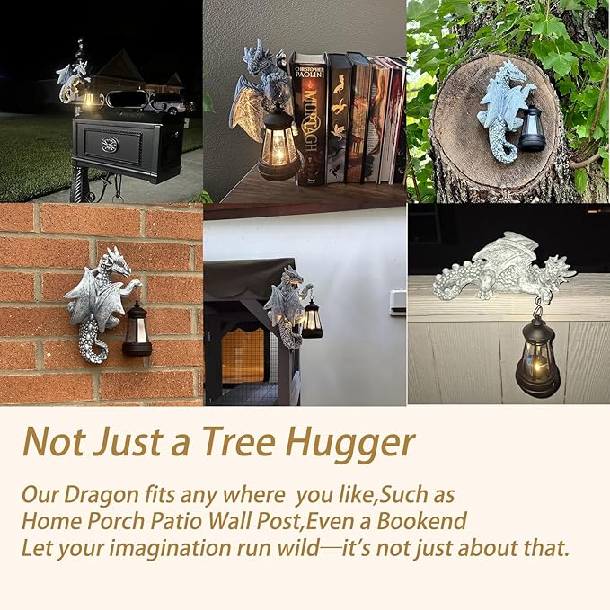 Dragon Tree Hugger Garden Decor - 9.3 Inch Garden Statues Lawn Ornaments for Outside Balcony Yard Art | Lumora