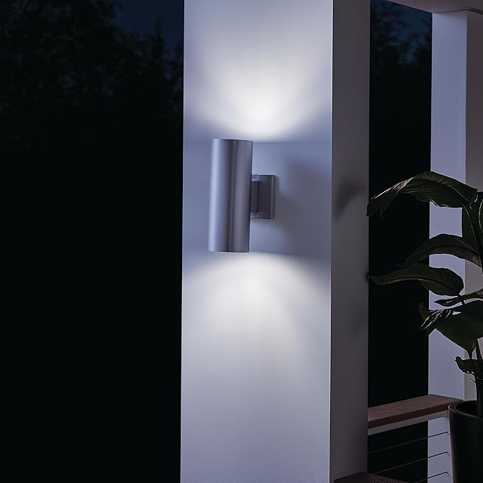 Kichler Cylinders 12" 2-Light Cylinder Outdoor Wall Sconce in Brushed Aluminum, (12" H x 4.75" W), 9244BA | Lumora