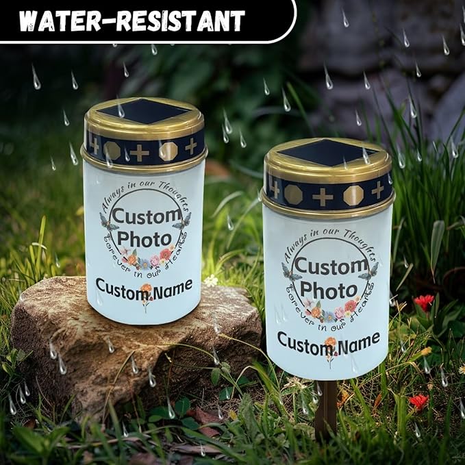 Custom Memorial Solar Lights for Loved Ones Personalized Cemetery Solar Lights for Grave Customizable Outdoor Waterproof Grave Solar Lights for Cemetery Eternal Lights for Graves 2 Piece