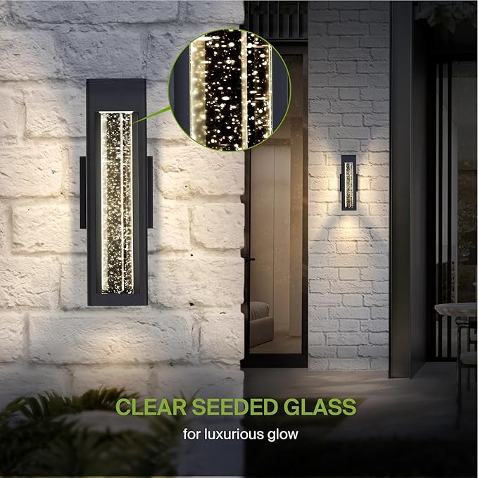 ASD LED 14 Inch Bubble Glass Wall Light Fixture | 12W 300LM 3000K-5000K 120V | 3CCT, Waterproof, Dimmable, ETL Listed | Exterior Flush Mount Sconce, Outdoor-Indoor Lighting | Black