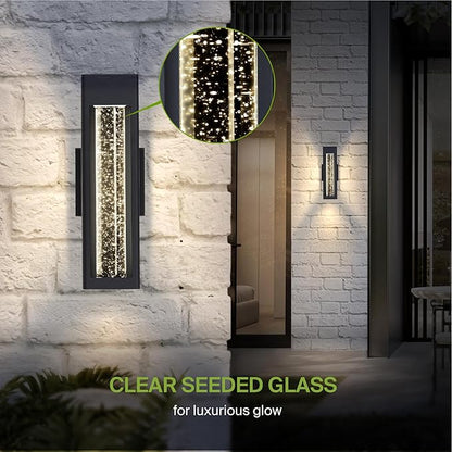 ASD LED 14 Inch Bubble Glass Wall Light Fixture | 12W 300LM 3000K-5000K 120V | 3CCT, Waterproof, Dimmable, ETL Listed | Exterior Flush Mount Sconce, Outdoor-Indoor Lighting | Black