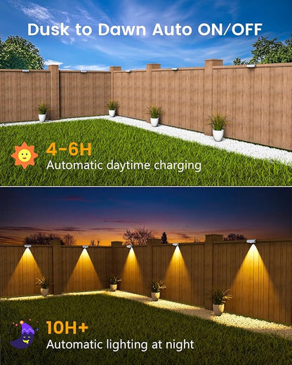 Solar Fence Lights Outdoor, 12 Pack, 50LM Ultra Bright, 10 Colors & 12 Lighting Modes Solar Deck Lights, IP65 Waterproof, Dusk-to-Dawn Solar Powered Fence Light for Patio, Railing (White)