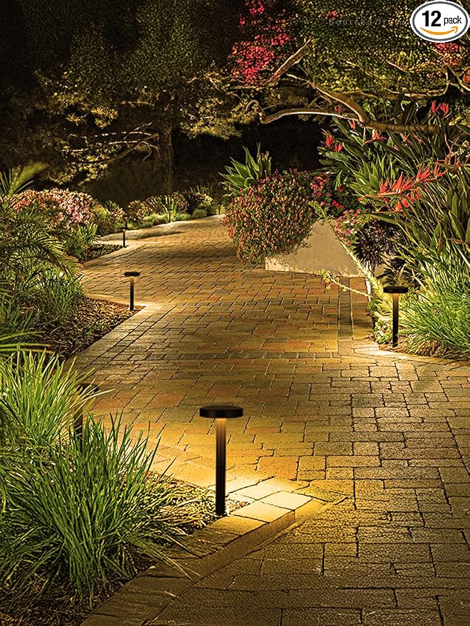 LEONLITE 12-Pack 2CCT Solar Powered Path Lights, 50/100% Dimmable, Auto Dusk to Dawn Landscape Pathway Lights for Sidewalk, Driveway, Garden, 2700K Soft White /4000K Cool White, IP65, 120lm, Black
