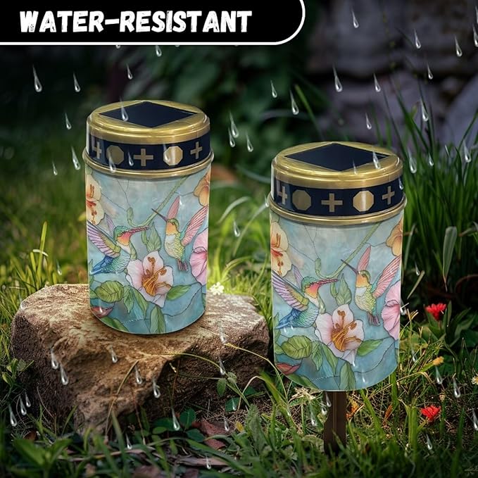 Cemetery Solar Lights for Grave Hummingbird Grave Decorations for Cemetery Waterproof Dusk to Dawn Sensor Grave Lamp Bereavement Gifts 2 Pack