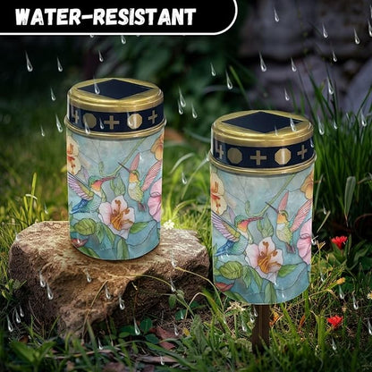 Cemetery Solar Lights for Grave Hummingbird Grave Decorations for Cemetery Waterproof Dusk to Dawn Sensor Grave Lamp Bereavement Gifts 2 Pack