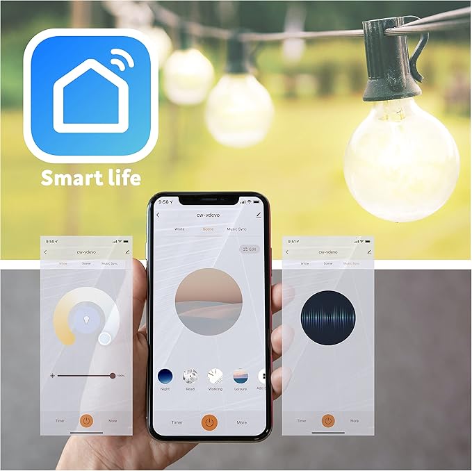 Newhouse Lighting 48ft. 25-Socket Smart LED String Outdoor Lights, Smart Life App,Works with Alexa,Dimmable Outdoor | Lumora